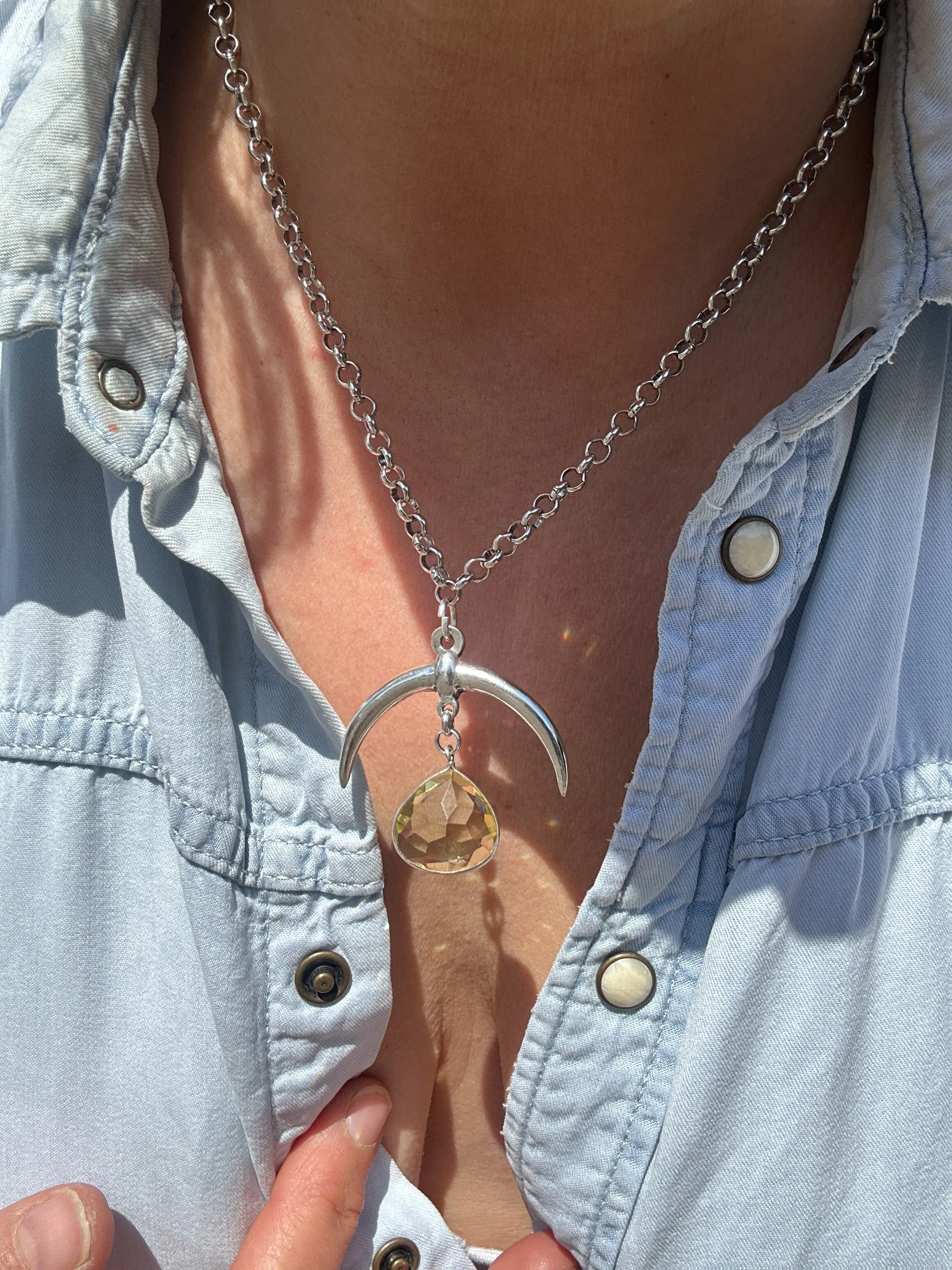 Yellow Crystal Horn Necklace