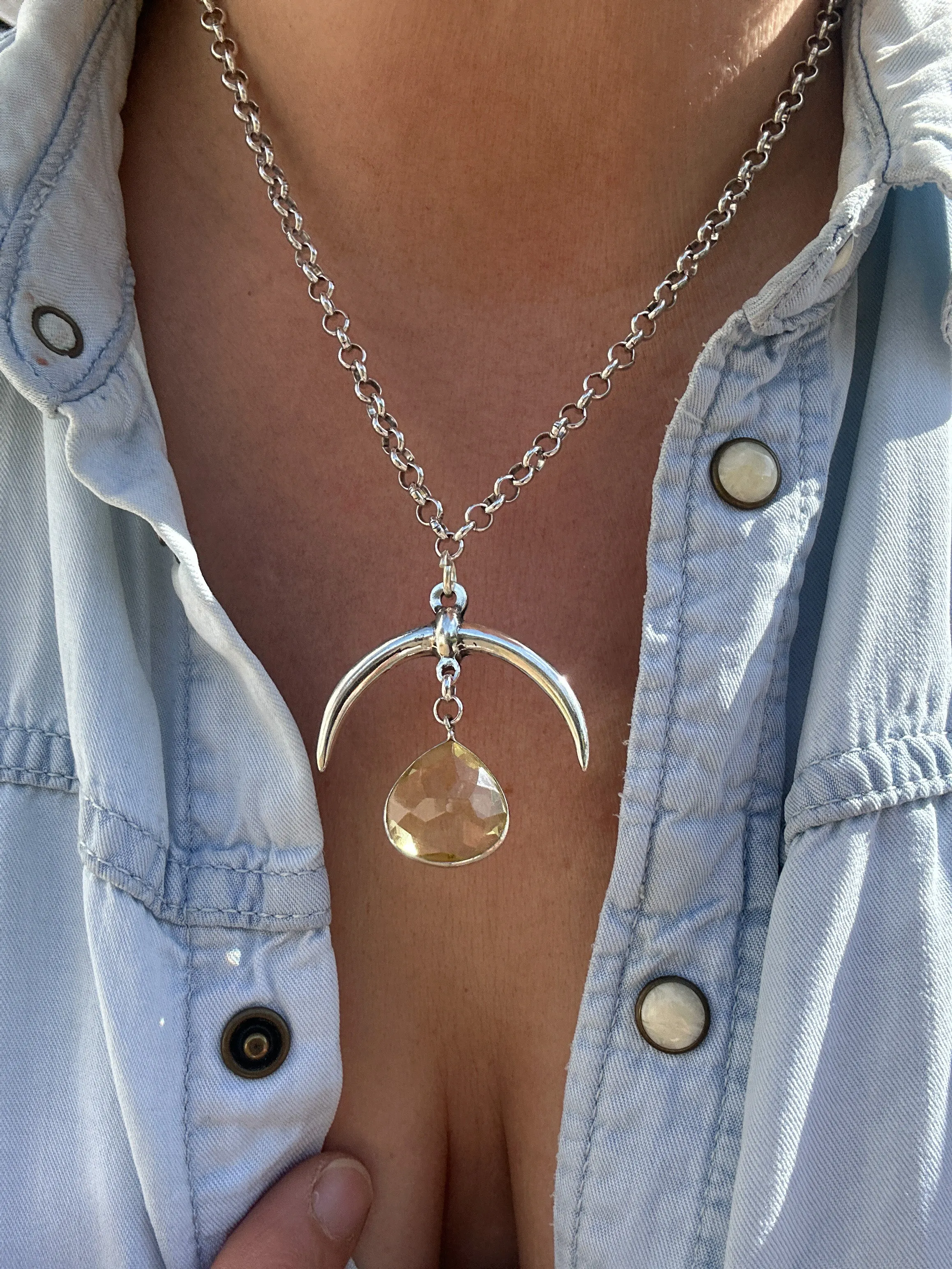 Yellow Crystal Horn Necklace