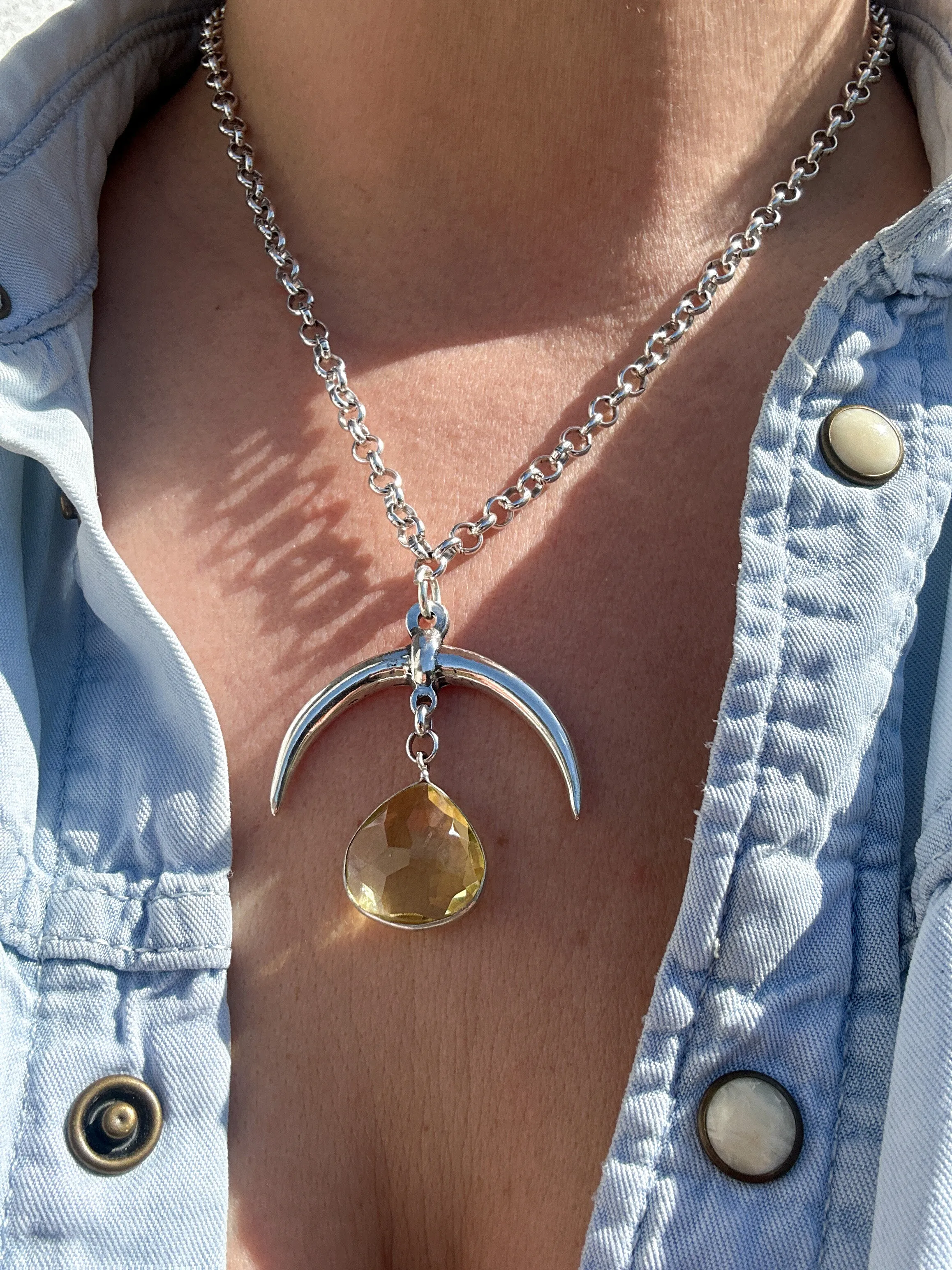 Yellow Crystal Horn Necklace