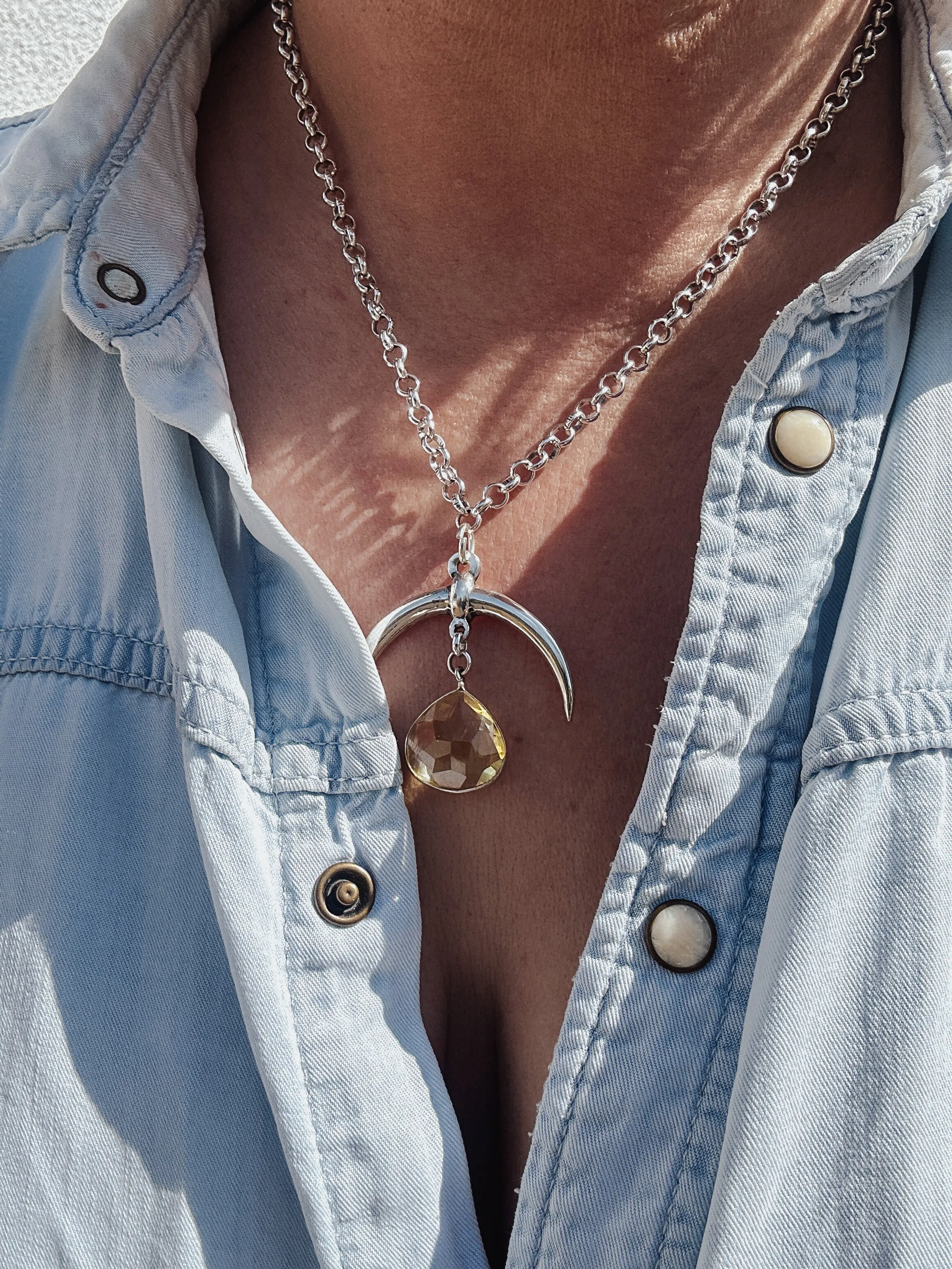 Yellow Crystal Horn Necklace