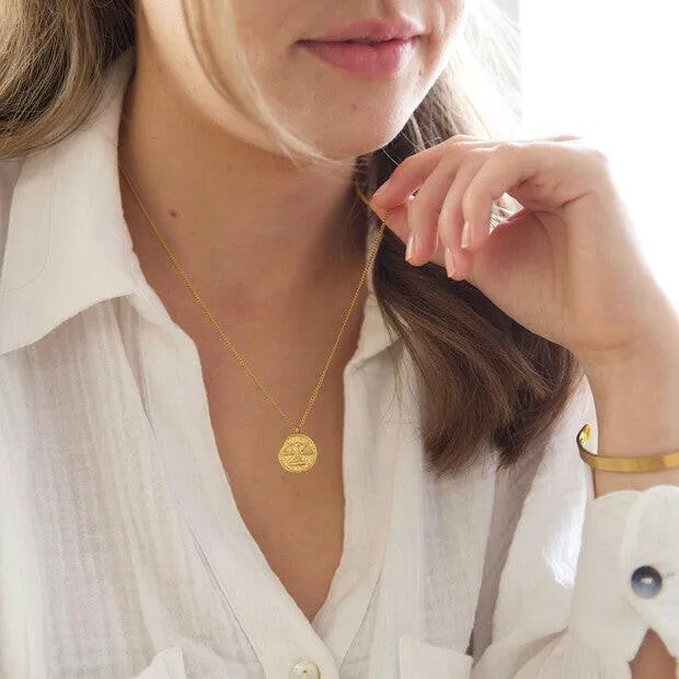Zodiac Gold Libra Coin Pendant Necklace