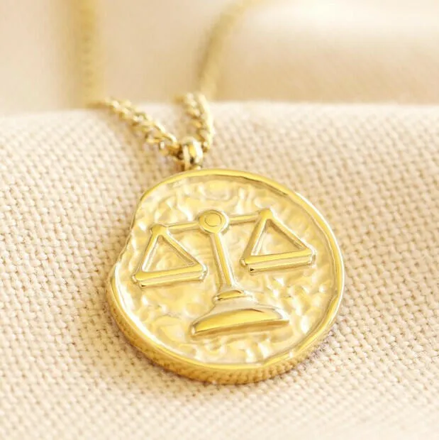 Zodiac Gold Libra Coin Pendant Necklace